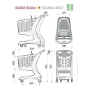 Wózek sklepowy 90 l Mini Eco z siedziskiem dla dziecka - rysunek techniczny z wymiarami