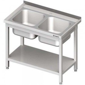 Stół ze zlewem 2-komorowym z półką, stal nierdzewna, dł. 100 cm, gł. 60 cm Stalgast Sp. z o.o. Stoły nierdzewne - 4store.pl