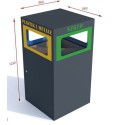 Kosz do segregacji Cube VII 4x80l - wizualizacja z wymiarami 660x660x1230 mm