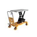 Stół podnośnikowy SP 750 LB - widok z boku, nożycowy mechanizm i rączka