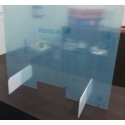 Osłona z pleksi 100x68 cm - widok z przodu na biurku, folia ochronna