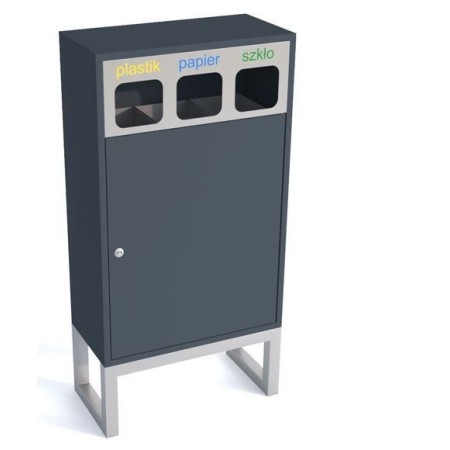 Kosz do segregacji odpadów Etna Mini III 3x25 l, z nogami, stal ocynkowana malowana, napisy sitodruk Krajowy Kosze do segregacji