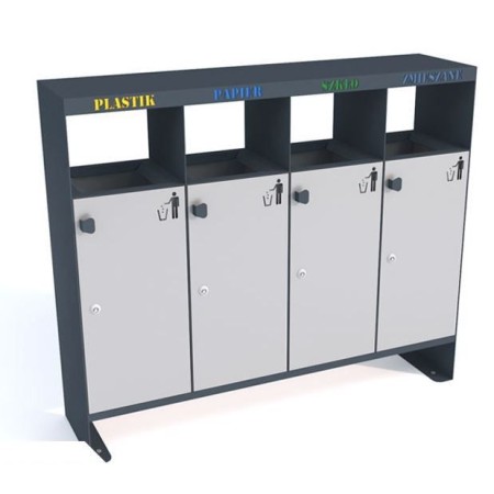 Kosz do segregacji odpadów Aster IV 4X40l, stal ocynkowana malowana, napisy wycinka laserowa Krajowy Kosze do segregacji odpadów