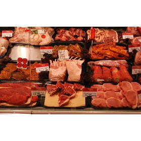 Komplet czarnych pojemników do prezentacji mięsa i drobiu w ladzie mięsnej,  dł. prezentacji 195 cm