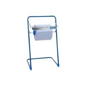 Podłogowy lub ścienny stojak na czyściwa papierowe z gilotyną, metalowy, kolor niebieski, maksymalna szerokość czyściwa 40 cm