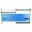Zestaw przedłużający do stołu roboczego 2000 mm - perforowane panele z półkami, uchwytami i pojemnikami