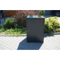 Kosz do segregacji Cube I 4x80l - widok z przodu na zewnątrz, kolorowe otwory we wrzutni