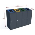 Kosz do segregacji odpadów Etna IV skośny 4x80 l - widok z przodu z wymiarami 1510x920x380 mm