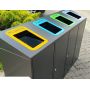 Kosz do segregacji odpadów Etna IV skośny 4x80 l, stal ocynkowana malowana, napisy wycinka laserowa Krajowy Kosze do segregacji 
