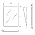Lustro uchylne 800 x 600 mm - rysunek techniczny z wymiarami i kątem 10°