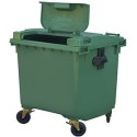 Pojemnik na śmieci lub odpady, 4 koła, 1100 l, lid in lid, płaska pokrywa