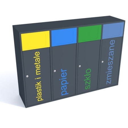 Kosz do segregacji odpadów Etna IV 4x80 l z klapkami, napisy folia samoprzylepna Krajowy Kosze do segregacji odpadów - 4store.pl