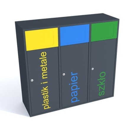 Kosz do segregacji odpadów Etna III 3x80 l z klapkami, napisy folia samoprzylepna Krajowy Kosze do segregacji odpadów - 4store.p