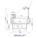Lada chłodnicza Gravis Lift 1,25 - rysunek techniczny z wymiarami, przekrój z boku