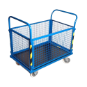 Wózek platformowy, transportowy, magazynowy, ROMEK VII 1250x630, zabudowany siatką