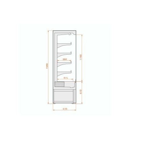 Regał chłodniczy RCV VERA 1,5 z agregatem - rysunek techniczny z wymiarami przekroju bocznego
