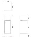 Kosz na odpadki Platon V z daszkiem - rysunek techniczny z wymiarami 350x350x1200 mm