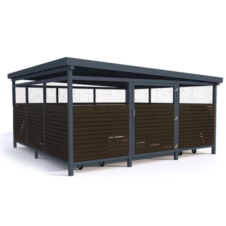 Wiata śmietnikowa Sawa III, 5x1110L, oszalowanie siatka + drewno Kra03 wiaty wózkowe i rowerowe - 4store.pl