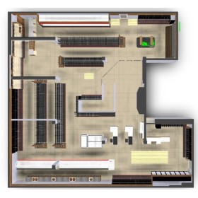 Projekt, plan sklepu, ustawienie mebli na sali sprzedaży, layout