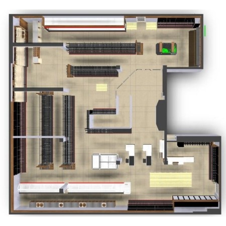 Projekt, plan sklepu, ustawienie mebli na sali sprzedaży, layout Krajowy Projekt Sali sprzedaży - 4store.pl