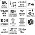 Stół chłodniczy 390 l 2-drzwiowy - piktogramy z parametrami technicznymi