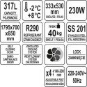 Szafa chłodnicza 317 l - piktogramy z danymi technicznymi