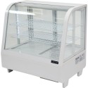 Witryna chłodnicza 100 l biała - widok z przodu i z boku, dwie półki druciane