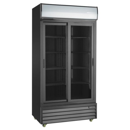 Szafa chłodnicza przeszklona 1000 l, drzwi przesuwne, czarna Imp02 Szafy chłodnicze - 4store.pl