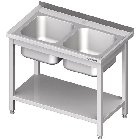 Stół stalowy z półką ze zlewem 2-komorowym, spawany, 1000x600x850 mm Stalgast Sp. z o.o. Stoły nierdzewne - 4store.pl