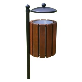 Kosz na śmieci z kulą i daszkiem 45 l, stalowo - drewniany