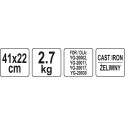Płyta żeliwna do grilla YG-20002 - piktogramy z wymiarami 41x22 cm, wagą 2,7 kg i materiałem