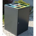 Kosz do segregacji Cube II 5 komorowy - widok z boku na drzwiczki i kolorowe otwory