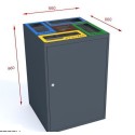 Kosz do segregacji Cube II 5 komorowy - wymiary 660x660x960 mm, widok z przodu