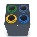 Kosz do segregacji Cube IV 4x80 l - widok z góry na kolorowe otwory z napisami