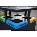 Kosz do segregacji Cube VIII 4x80 l - otwory wrzutowe z kolorowymi oznaczeniami pod daszkiem