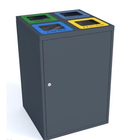Kosz do segregacji odpadów Cube I 4X80l, 4 komorowy, stal ocynkowana malowana, napisy wycinka laserowa Kra03 Kosze do segregacji