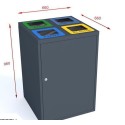 Kosz do segregacji odpadów Cube I 4x80l - rysunek techniczny z wymiarami 660x660x960 mm
