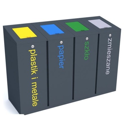 Kosz do segregacji odpadów Satis skośny IVb 4x60 l z klapkami, napisy sitodruk Kra03 Kosze do segregacji 4-modułowe - 4store.pl