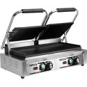 Grill kontaktowy podwójny ryflowany 58 cm - widok z przodu z uniesionymi pokrywami