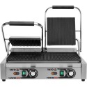 Podwójny grill kontaktowy ryflowany 58 cm - widok z przodu z otwartymi pokrywami