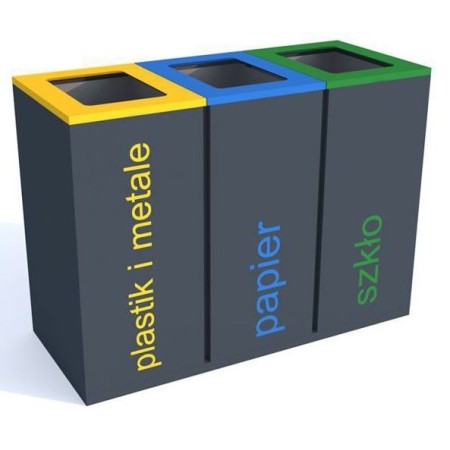 Kosz do segregacji odpadów Satis III 100 l, stal ocynkowana malowana Kra03 Kosze do segregacji 3-modułowe - 4store.pl