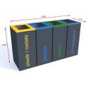 Kosz do segregacji odpadów Satis IV 100 l - cztery pojemniki z wymiarami 1490x470x810 mm