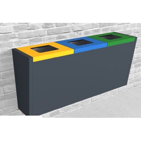Kosz do segregacji odpadów Satis III 3x60 ścienny, napisy folia Kra03 Kosze do segregacji odpadów - 4store.pl