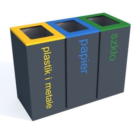 Kosz do segregacji odpadów Satis III 60 l, stal ocynkowana malowana Kra03 Kosze do segregacji 3-modułowe - 4store.pl