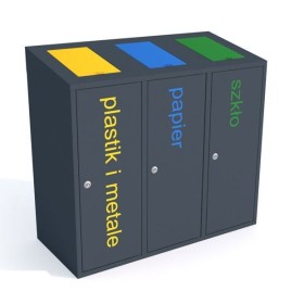 Kosz do segregacji odpadów Etna III skośny 3x40 l z klapkami, napisy folia samoprzylepna