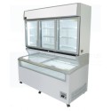 Szafoboneta mroźnicza SD-700 LED + SD-480 LED - widok z przodu pod kątem, przeszklone drzwi i pokrywy