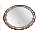 Lustro łazienkowe Scandi LED miedziane 600x600 - widok z przodu, przycisk dotykowy