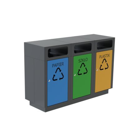 Kosz stalowy do segregacji odpadów Block II 3x60l, stal ocynkowana malowana Kra14 Kosze do segregacji odpadów - 4store.pl