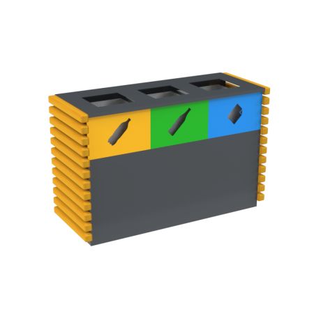 Kosz stalowo-drewniany do segregacji odpadów Combo II 3x50 l Kra14 Kosze do segregacji odpadów - 4store.pl
