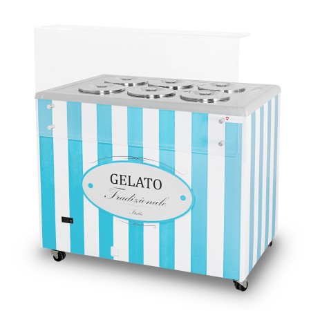 Dystrybutor do lodów, witryna do lodów, konserwator, retro, okrągłe kuwety, GELATO POZETTI 6 BLUE Imp02 Wyspy mroźnicze (bonety)